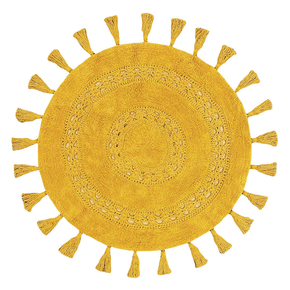 furn. Circle Tassel Cotton Anti-Slip Ochre Bath Mat Image 1