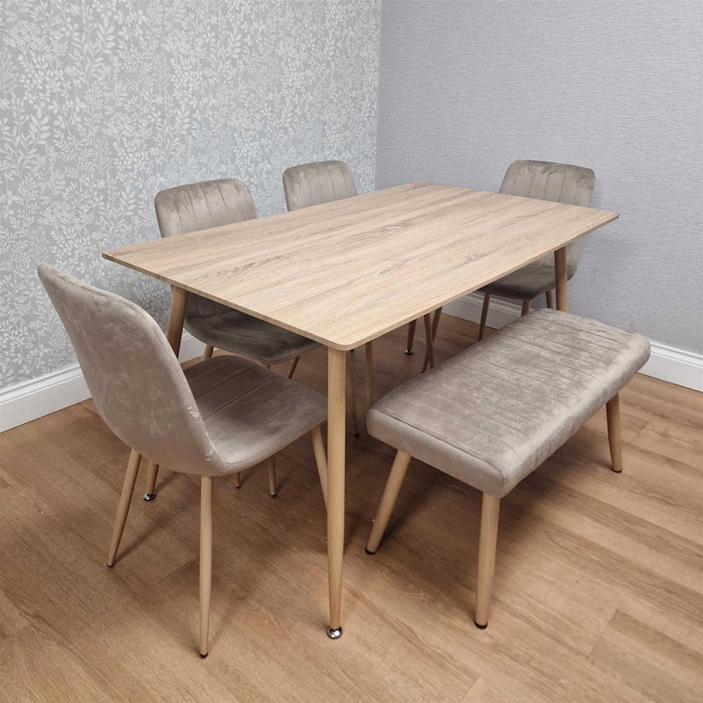 Kosy Koala 6 Seater Wood Effect Padded Dining Bench Set Beige Image 6