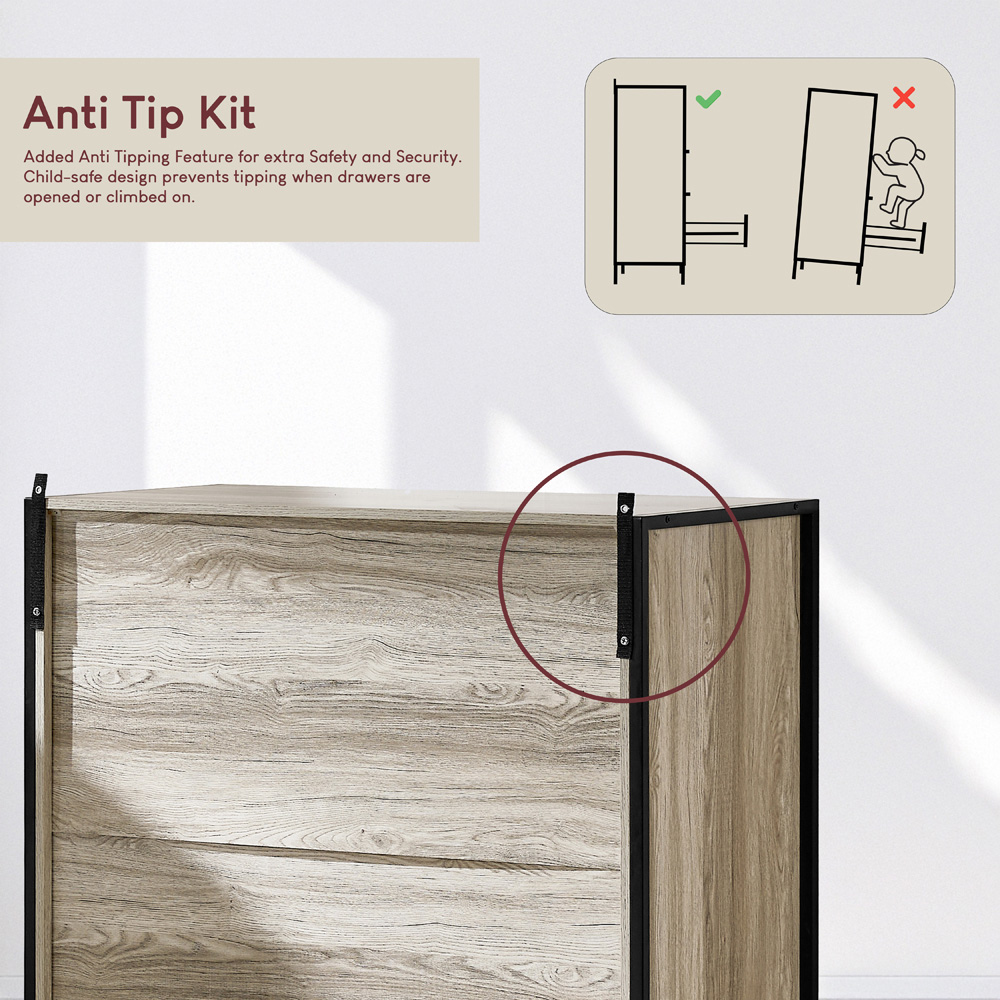 Vida Designs Brooklyn 4 Drawer Grey Rustic Metal Frame Chest of Drawers Image 5