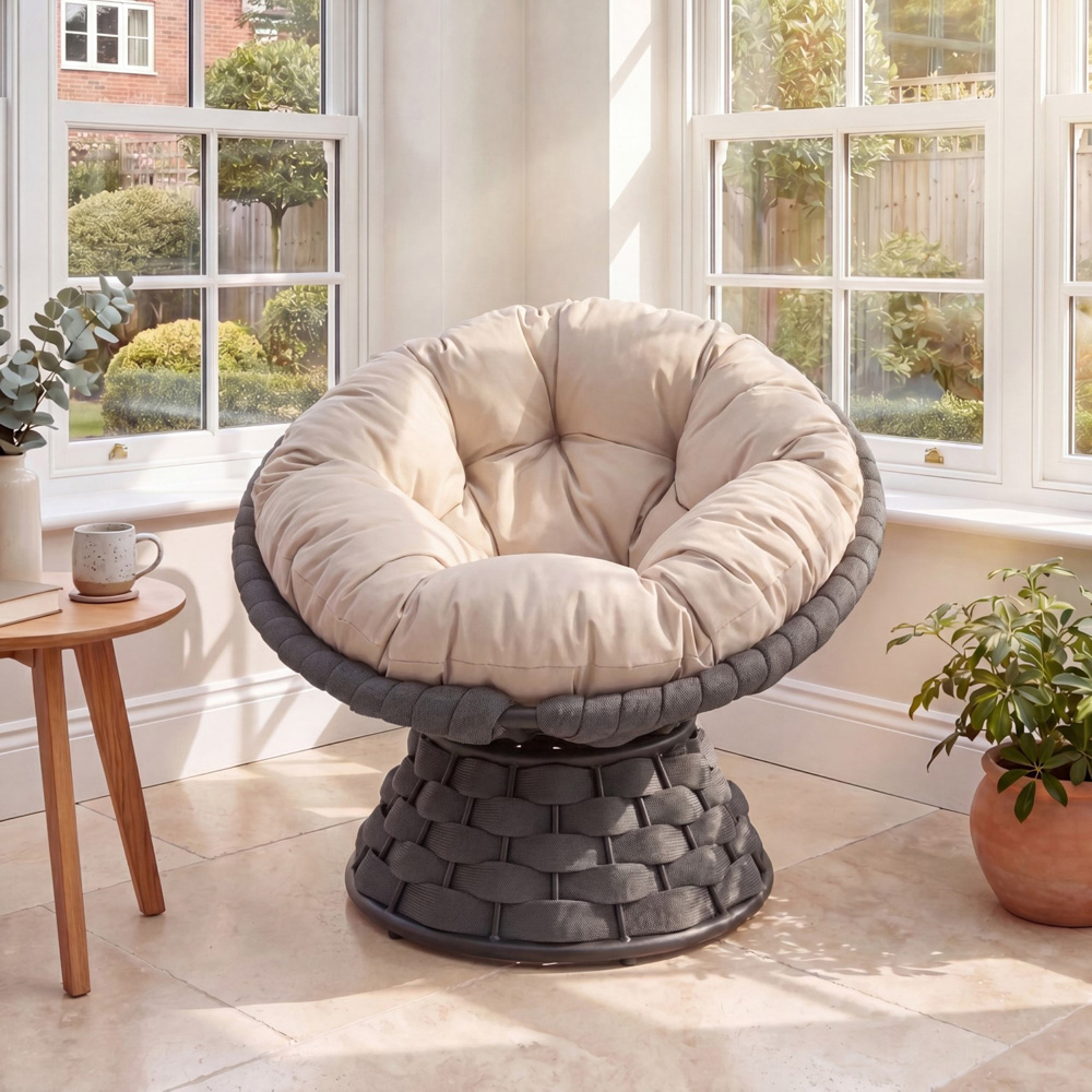 Artemis Home Calista Cream and Brown Swivel Papasan Chair with Cushion Image 4