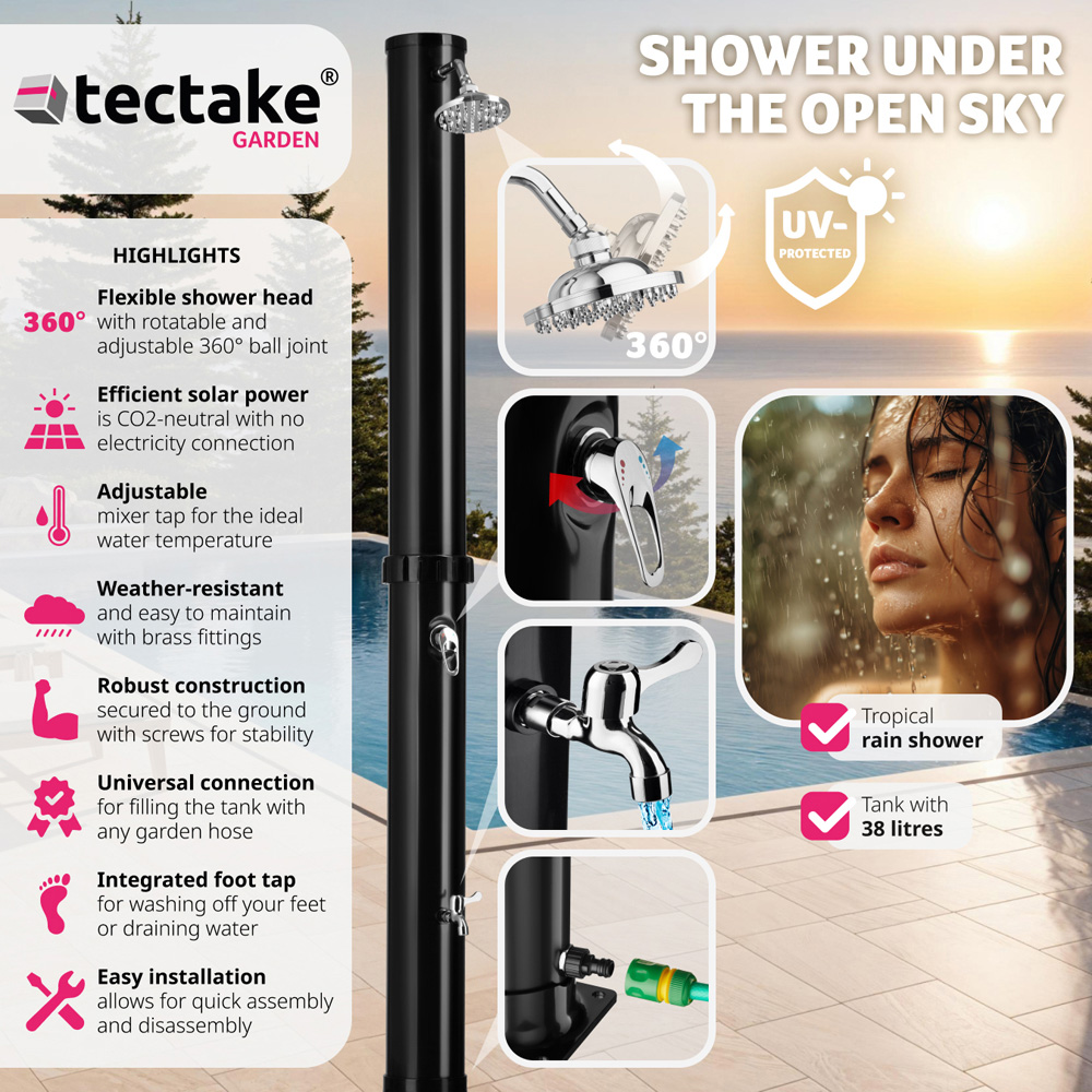 tectake Ofanto Black Solar Shower Set 38L Image 6