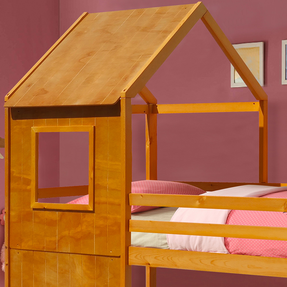 Comfy Living House Style Caramel Wooden Bunk Bed Image 2