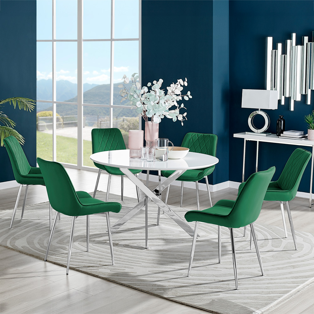 Furniturebox Arona Cesano 6 Seater Round Dining Set White High Gloss Green Image 1
