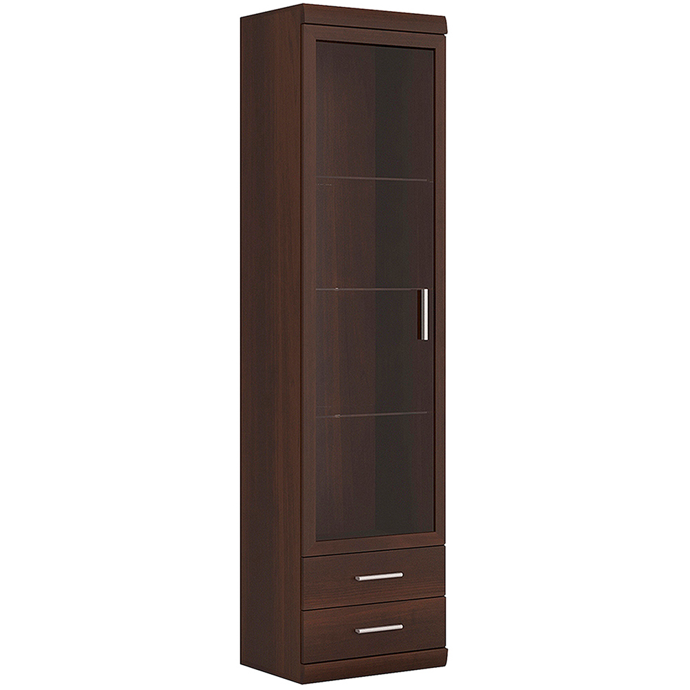 Florence Imperial Single Door 2 Drawer Dark Mahogany Narrow Glazed Cabinet Image 2