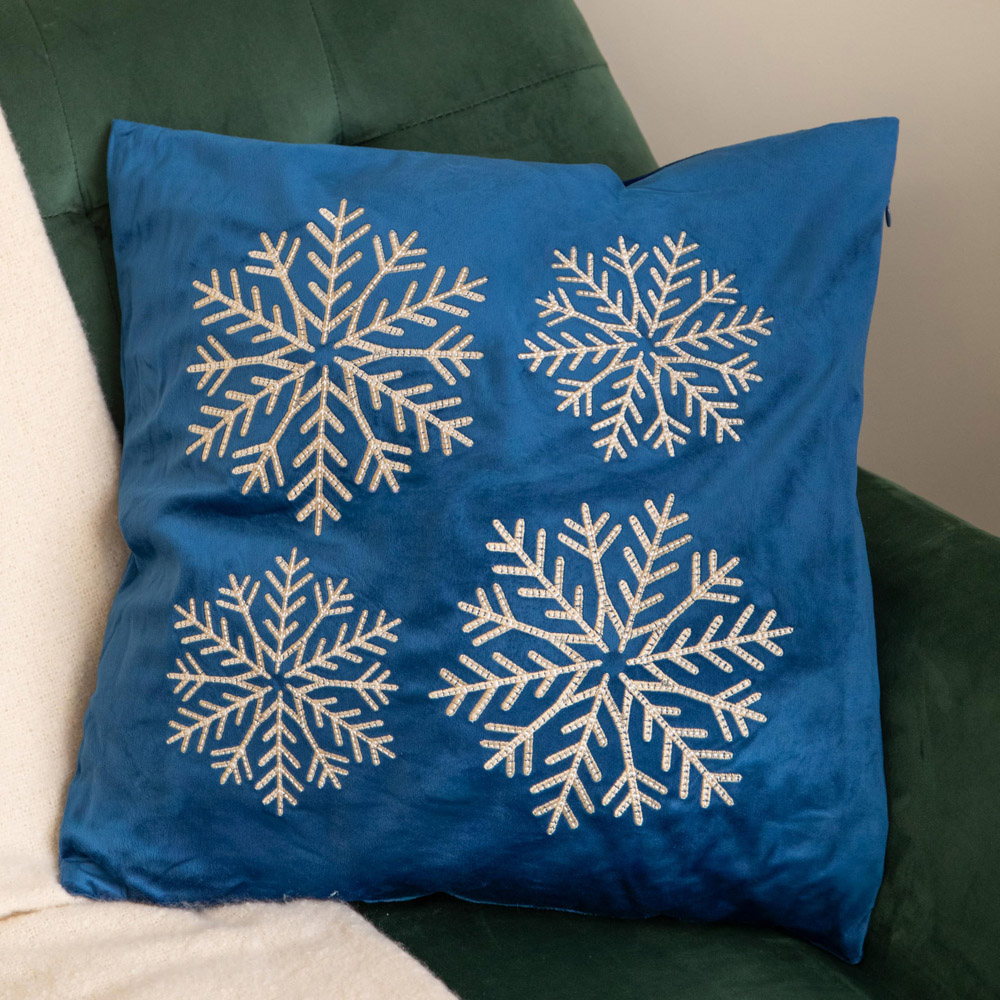 Samuel Alexander Sapphire Snowflake Soft Christmas Cushion 45 x 45cm Image 2