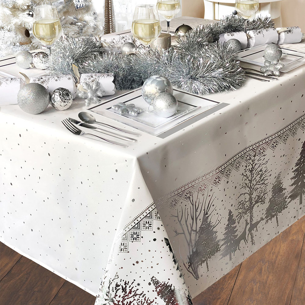 Christmas Story White and Silver Forest Scene Tablecloth 130 x 300cm Image 2