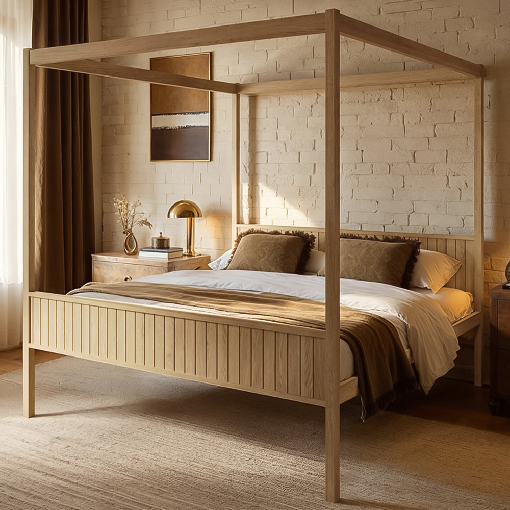 Flair Maddy Super King Size Natural 4 Poster Bed Image 1