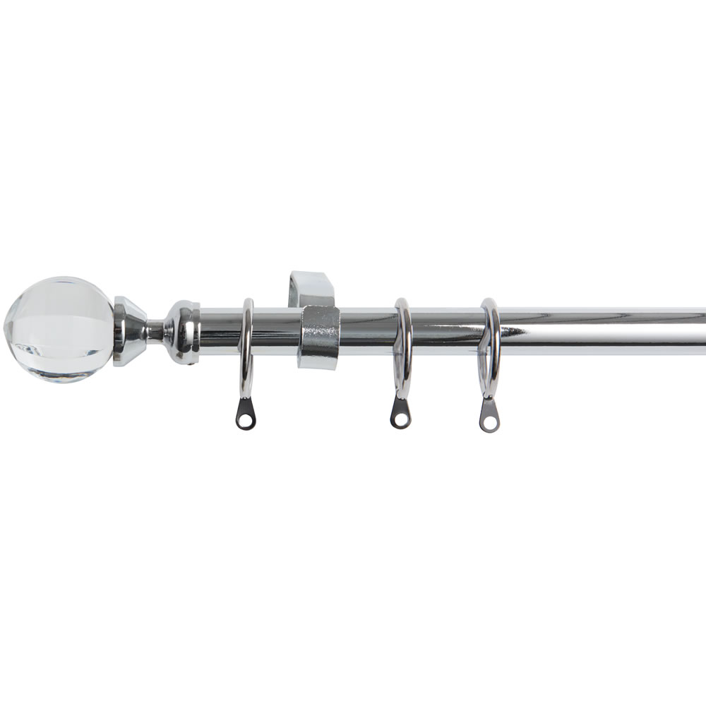 Wilko 125 - 215cm Extendable Chrome Curtain Pole with Clear Ball Image 1