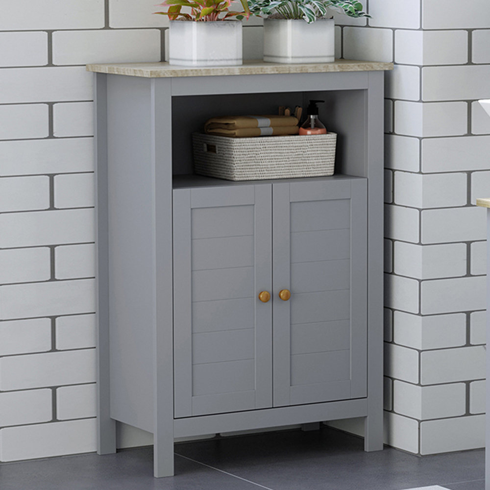 Kleankin Grey and Brown 2 Door Floor Cabinet Image 1