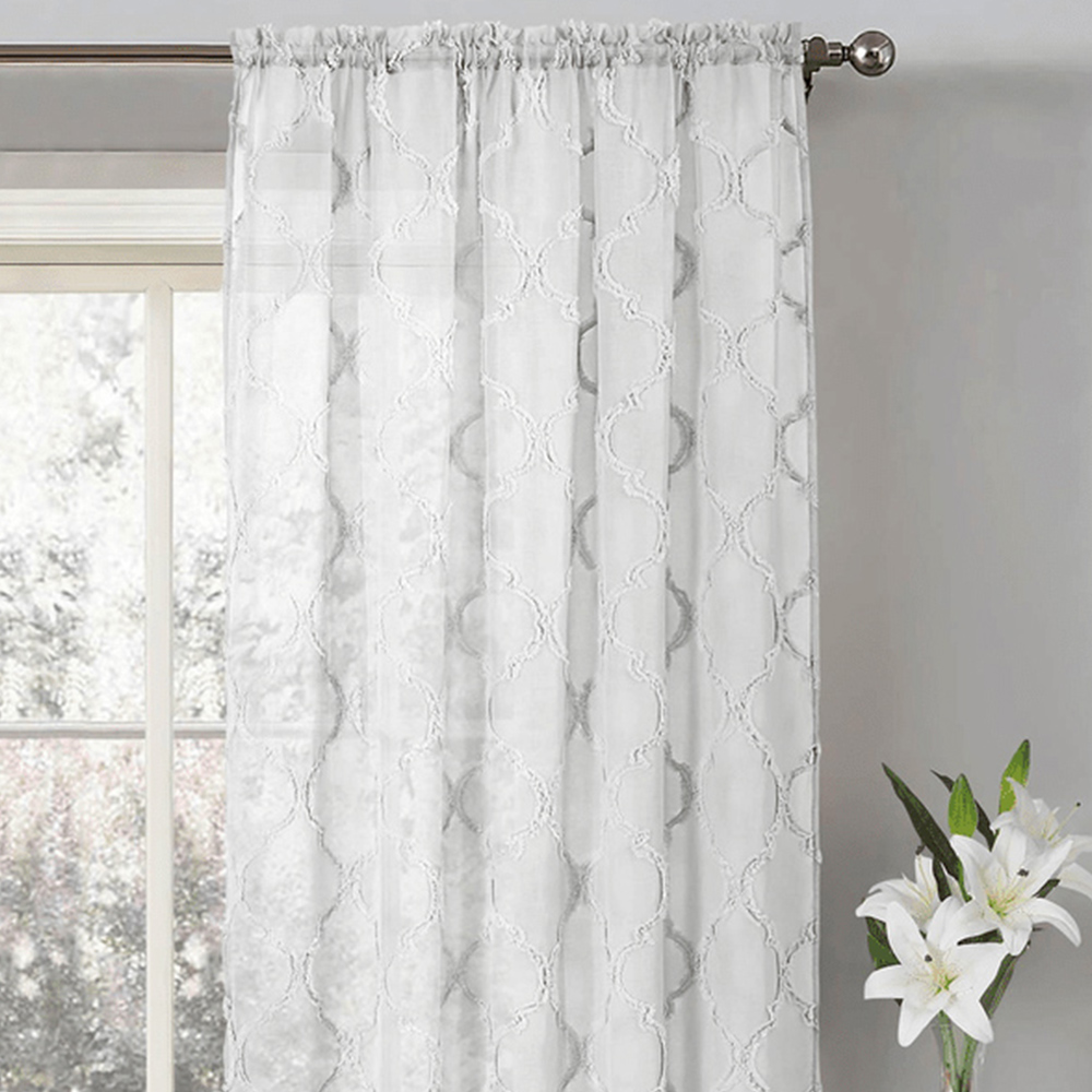 Velosso Tufted White Mariella Sheer Voile Panel Curtain 150 x 137cm Image 2