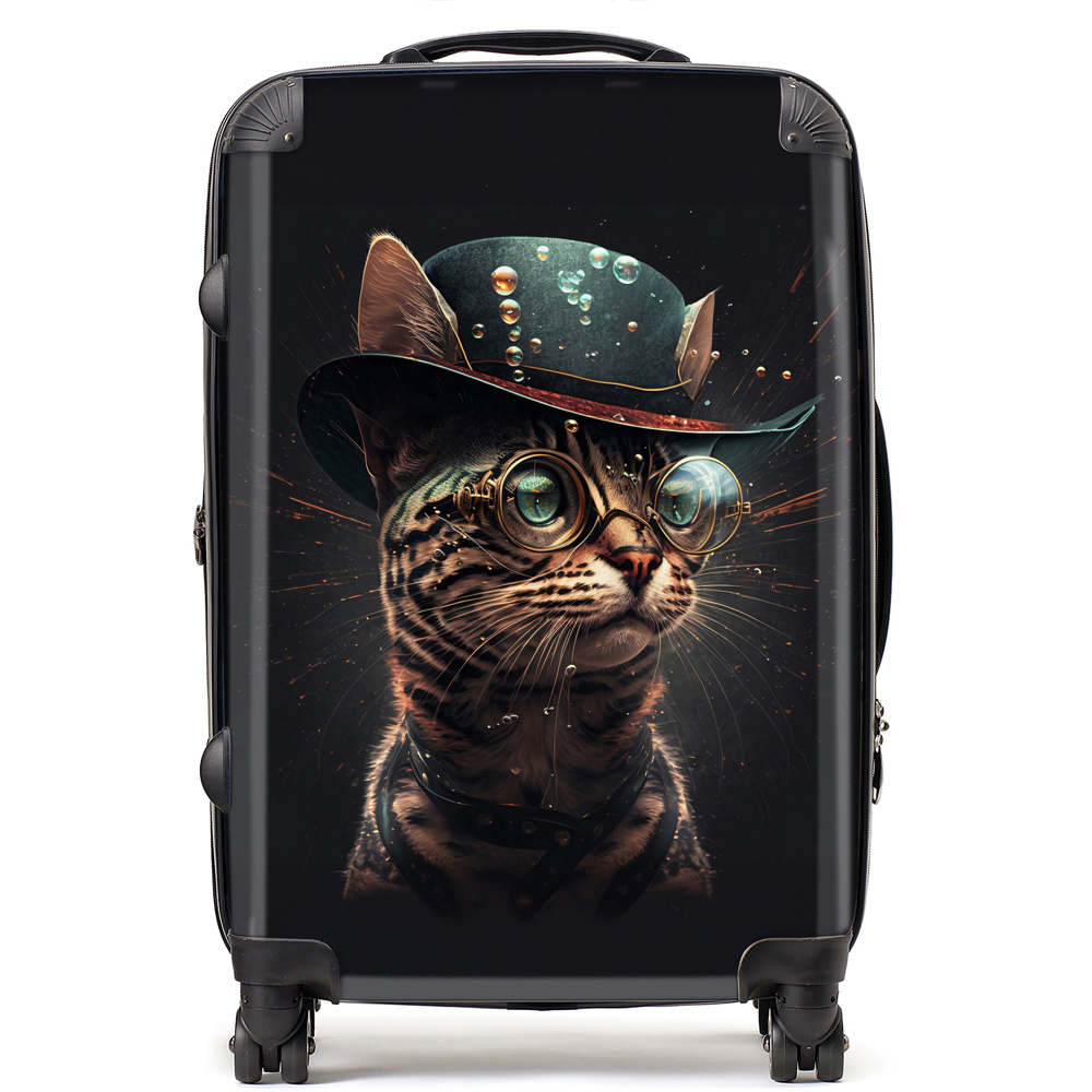 Warren Reed Designer Medium Splashart Bengal Cat Face Glasses and Hat Suitcase Image 1