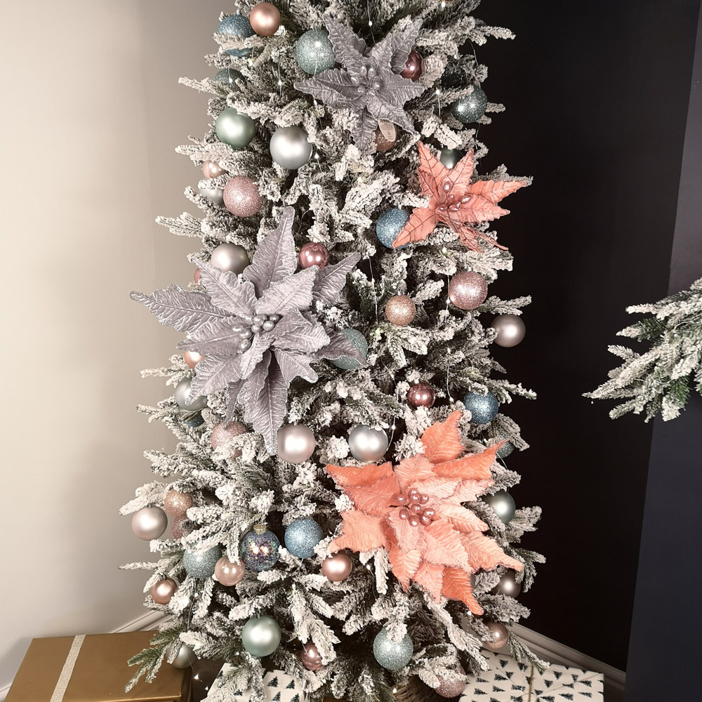 Samuel Alexander Silver Velvet Glitter Poinsettia Stem Christmas Decoration 50cm Image 5