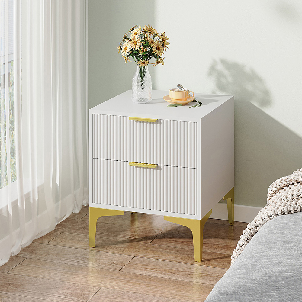 Living and Home 2 Drawer White and Gold Modern Bedside Table Image 8