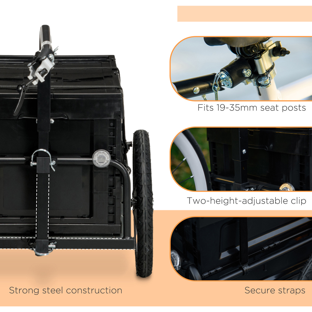 HOMCOM Black Bicycle Trailer with 65L Foldable Storage Box and Pneumatic Tyres Image 8