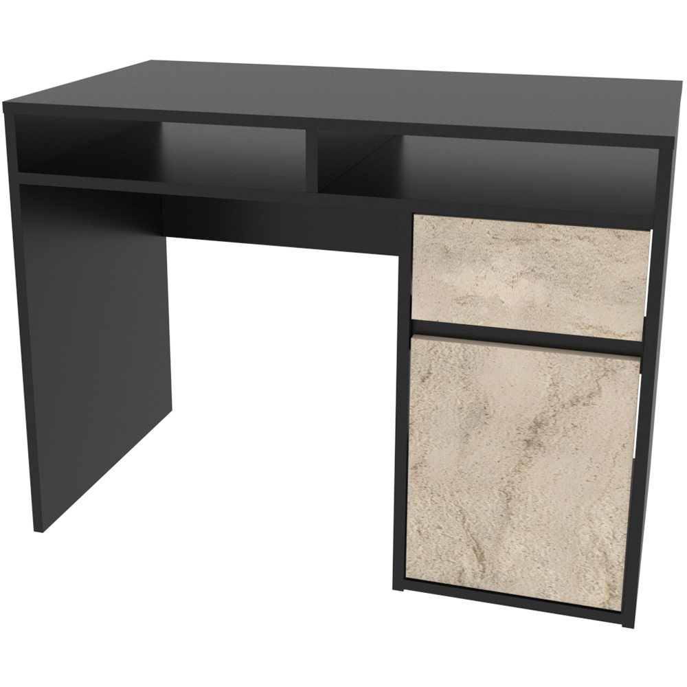 Decorotika Isla Single Door Single Drawer 2 Shelf Corner Computer Desk Black Travertine Image 2
