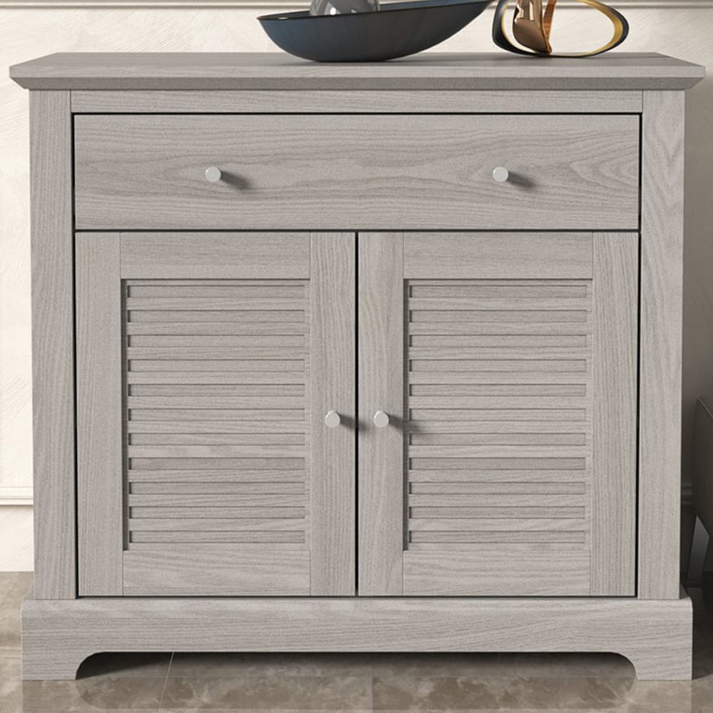 GFW Salcombe 2 Door Single Drawer Warm Grey Oak Compact Sideboard Image 1