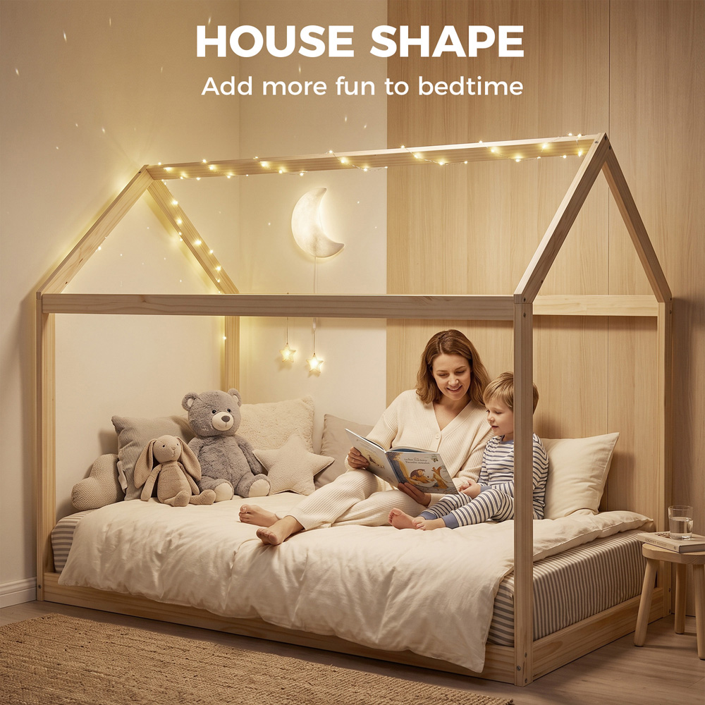 HOMCOM Single Natural Wood Finish Tree House Style Bed Frame | Wilko
