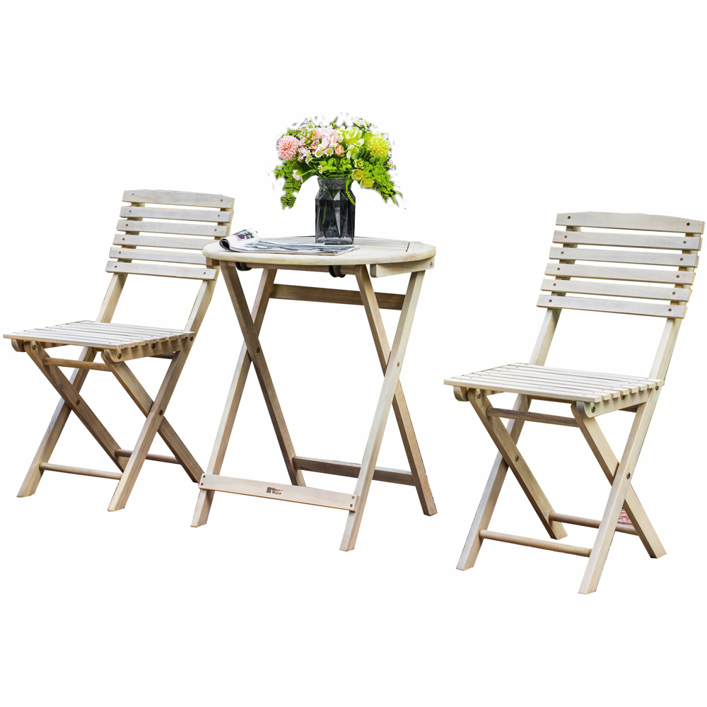 Direct Wicker 2 Seater Sanded Natural Finish Wooden Round Foldable Bistro Set Image 2