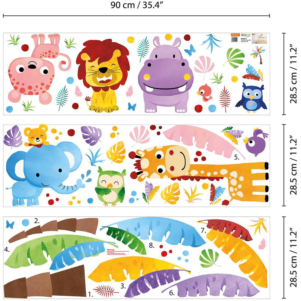 Walplus Colourful Jungle with Happy Animals Kids Bedroom Self Adhesive Wall Stickers Image 5