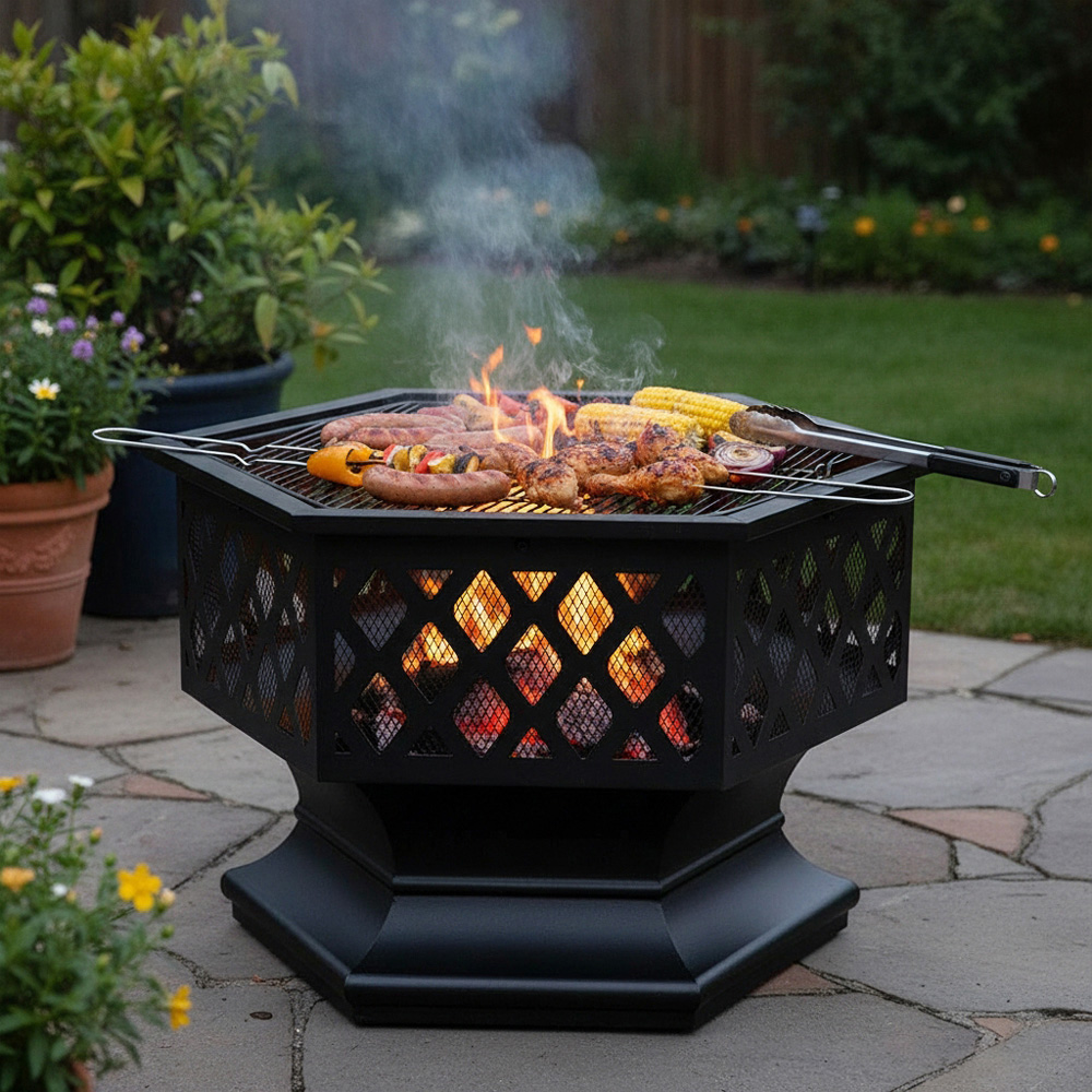 Living and Home Wood Burning Garden Fire Pit with Cover Image 2