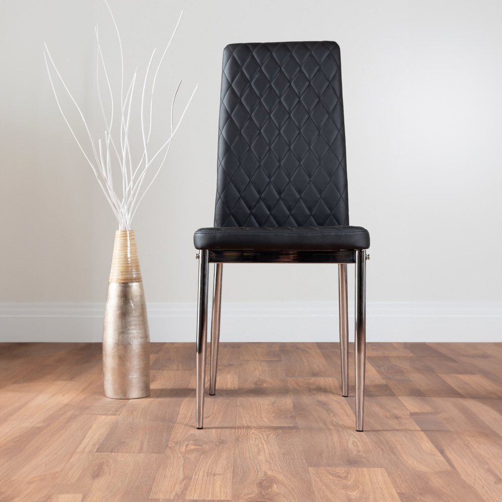 Furniturebox Arona Valera Glass 4 Seater Round Dining Set Chrome and Black Image 2