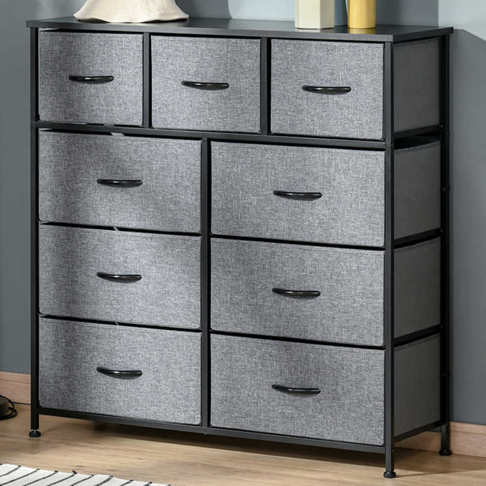 Portland 9 Fabric Drawer Grey Chest of Drawers Image 1