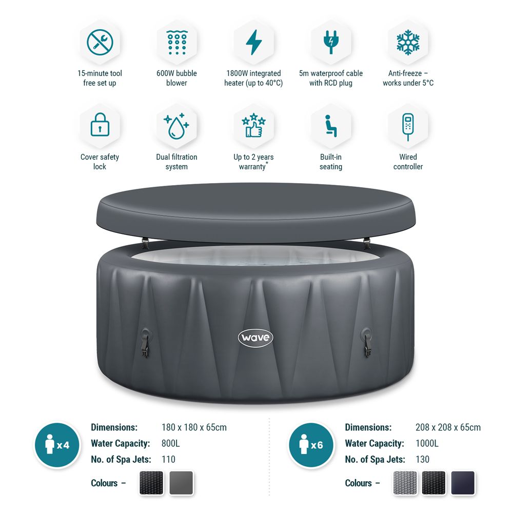Wave Atlantic 4 Person Dark Grey Round Inflatable Hot Tub with EnergySave Bundle Image 5