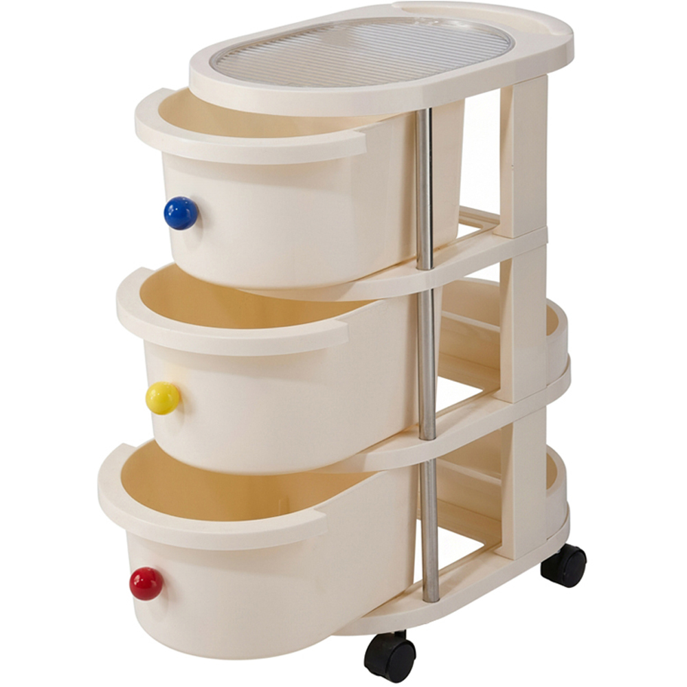 Living and Home 3 Drawer Cream Rolling Storage Cart Image 4