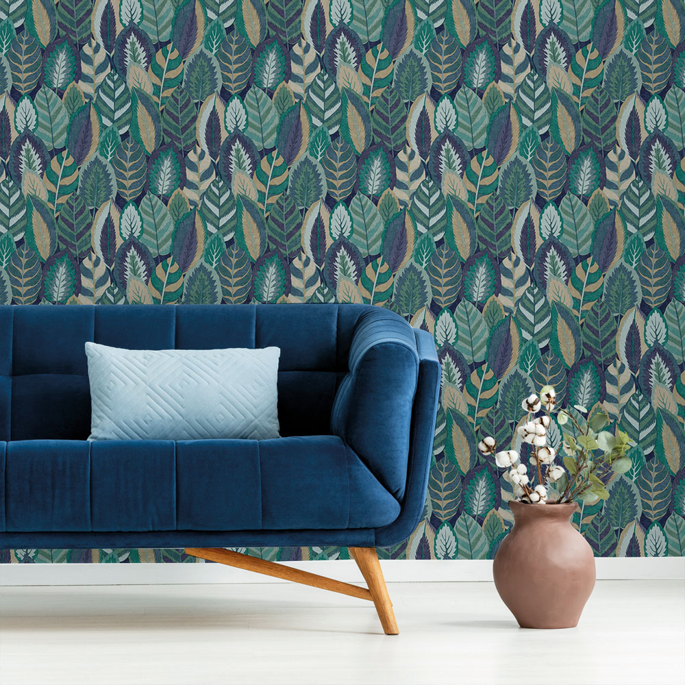 Sublime Arty Leaves Blue Wallpaper Image 3