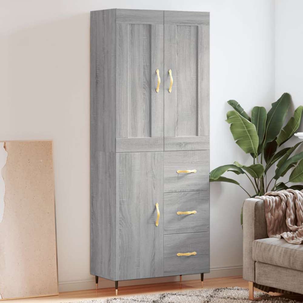 vidaXL 3 Door 3 Drawer Grey Sonoma Highboard Image 1