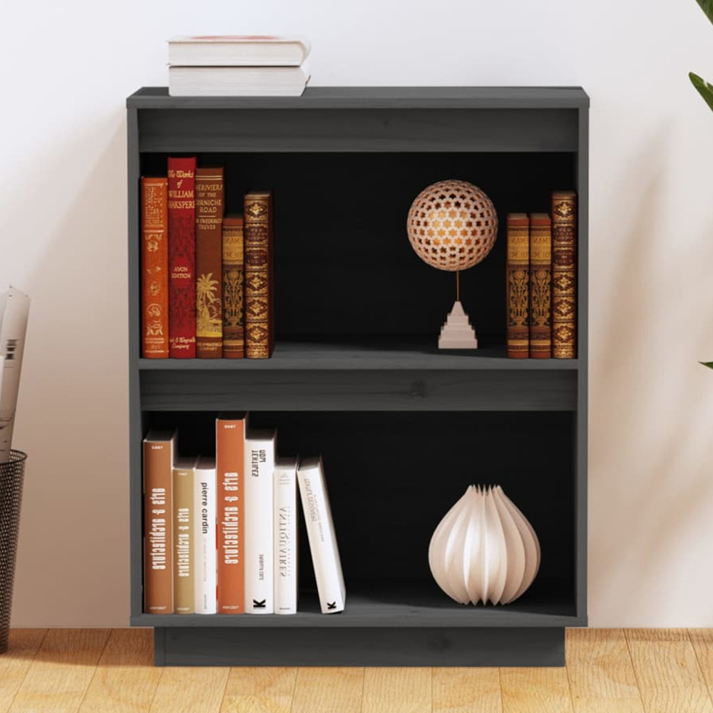 vidaXL 2 Open Shelf Grey Solid Pine Wood Console Cabinet Image 1