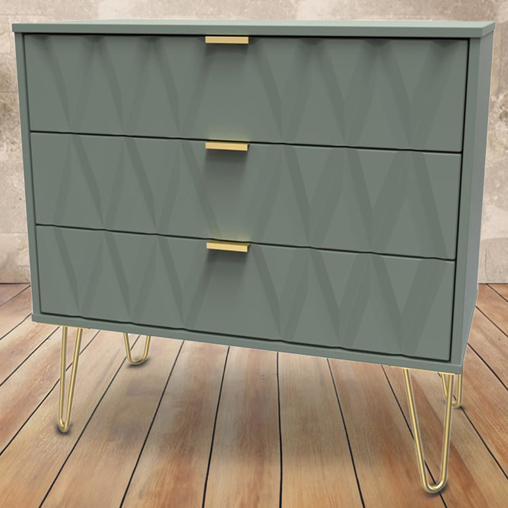 Crowndale Diamond 3 Drawer Reed Green Chest of Drawers Image