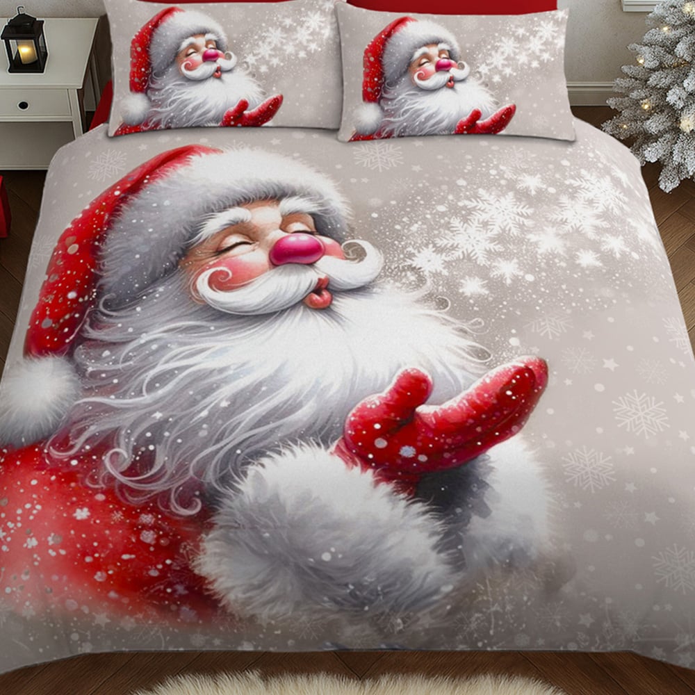 Velosso Double Grey Santa Kiss Panel Duvet Set Image 3