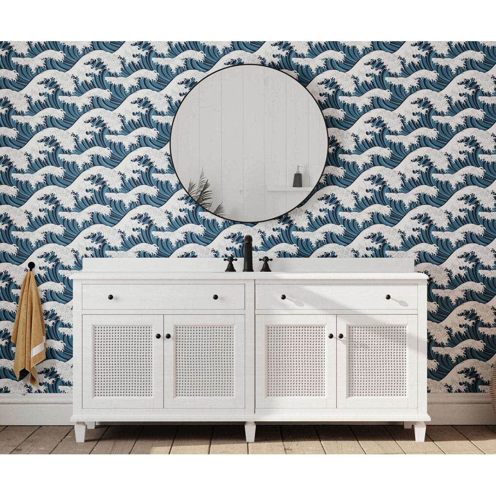 Bobbi Beck Eco Luxury Great Wave off Kanagawa Blue Wallpaper Image 2