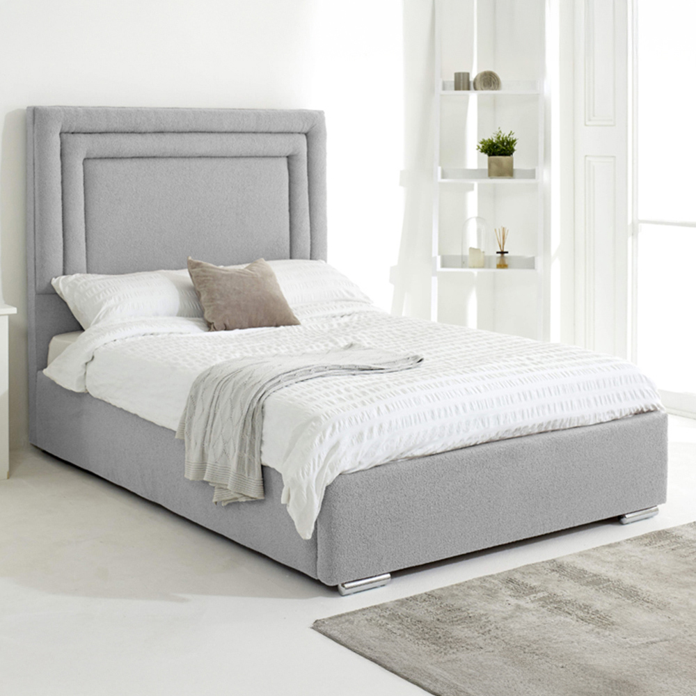 Eleganza Santiago King Size Silver Arlington Fabric Bed Frame with Boxed Headboard Image 1