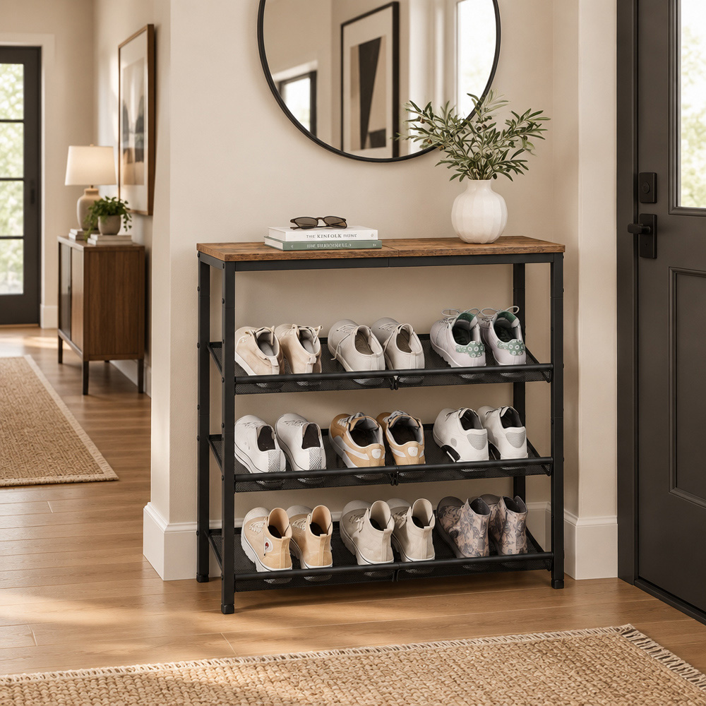 Modcraft 3 Shelf Metal Shoe Rack with Adjustable Mesh Shelves Image 2