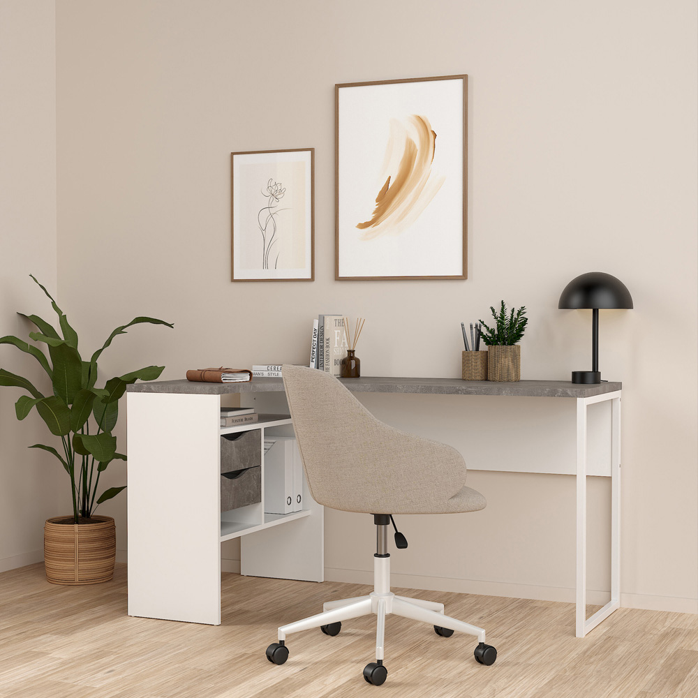 Florence Function Plus 2 Drawer Corner Desk White and Grey Image 9