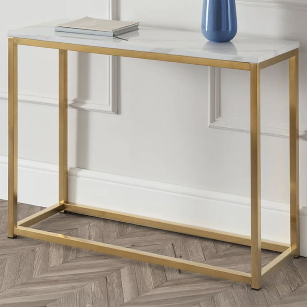 Julian Bowen Scala Gold and White Marble Top Console Table Image 1