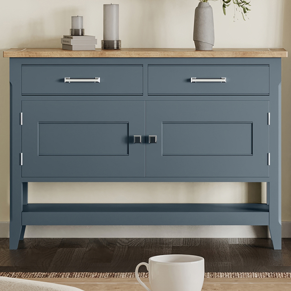 Baumhaus Signature 2 Door 2 Drawer Single Shelf Blue Small Sideboard Image 1
