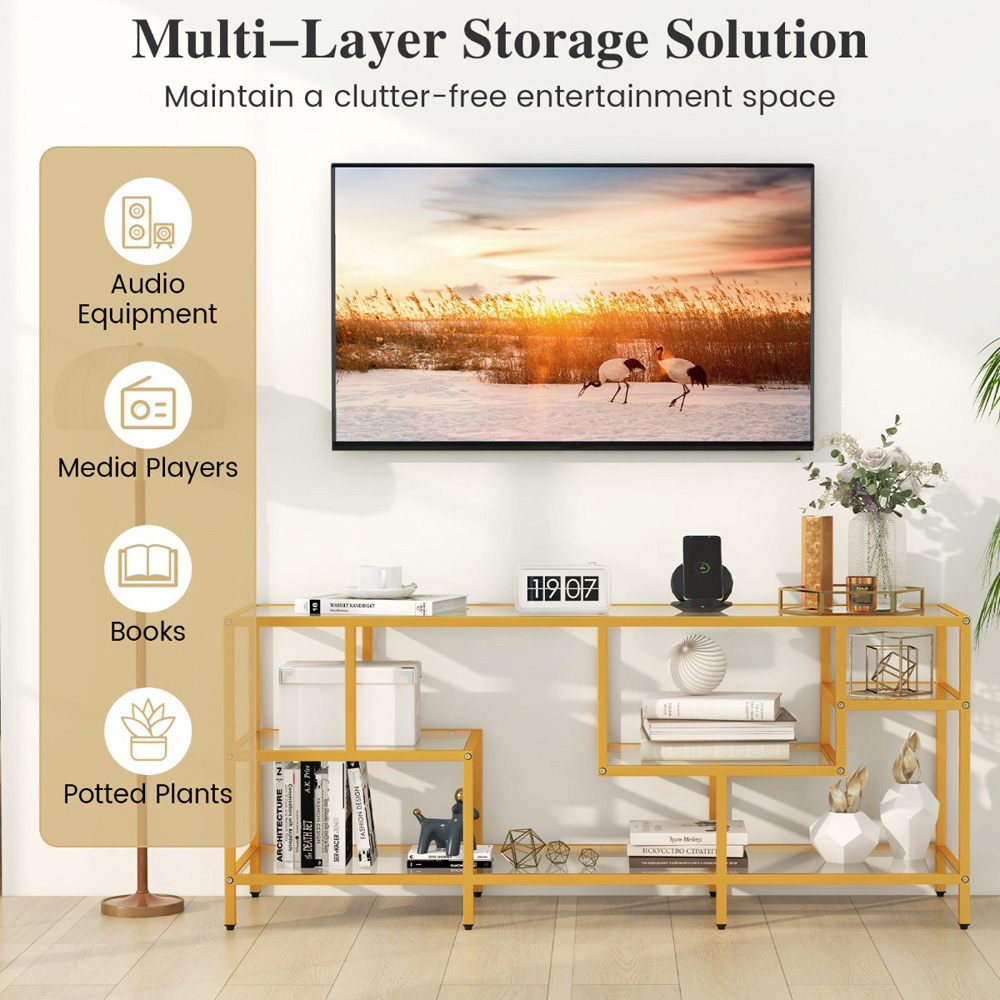Costway 4 Shelf Golden TV Unit Image 4