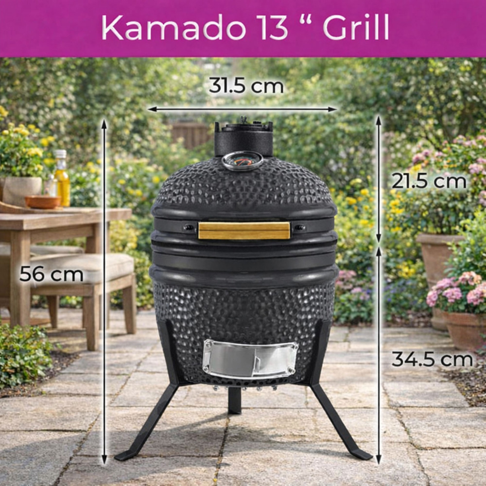 Neo Kamado Grey Portable Ceramic 13 inch Mini BBQ Grill Smoker with Stand Image 8