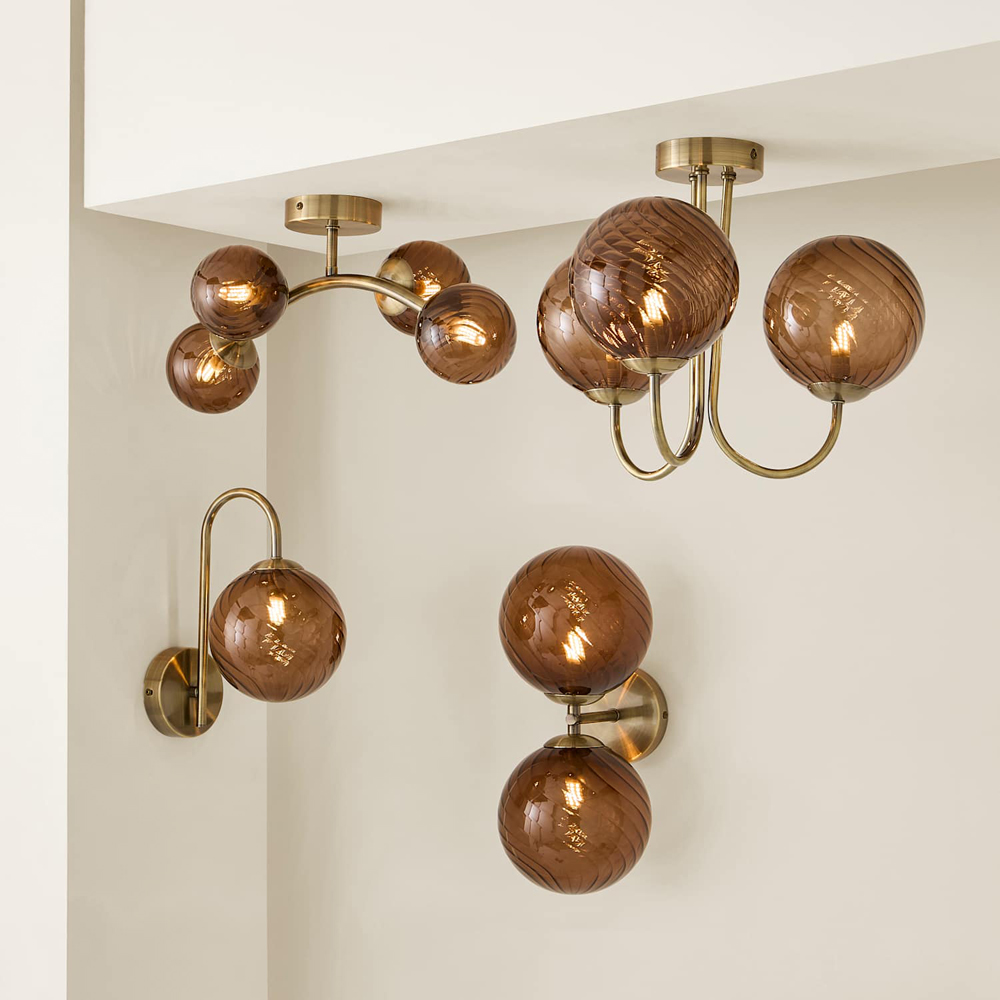 ValueLights Sydney Brushed Brass 2-Way Glass Globe Wall Light with Bulb Image 6