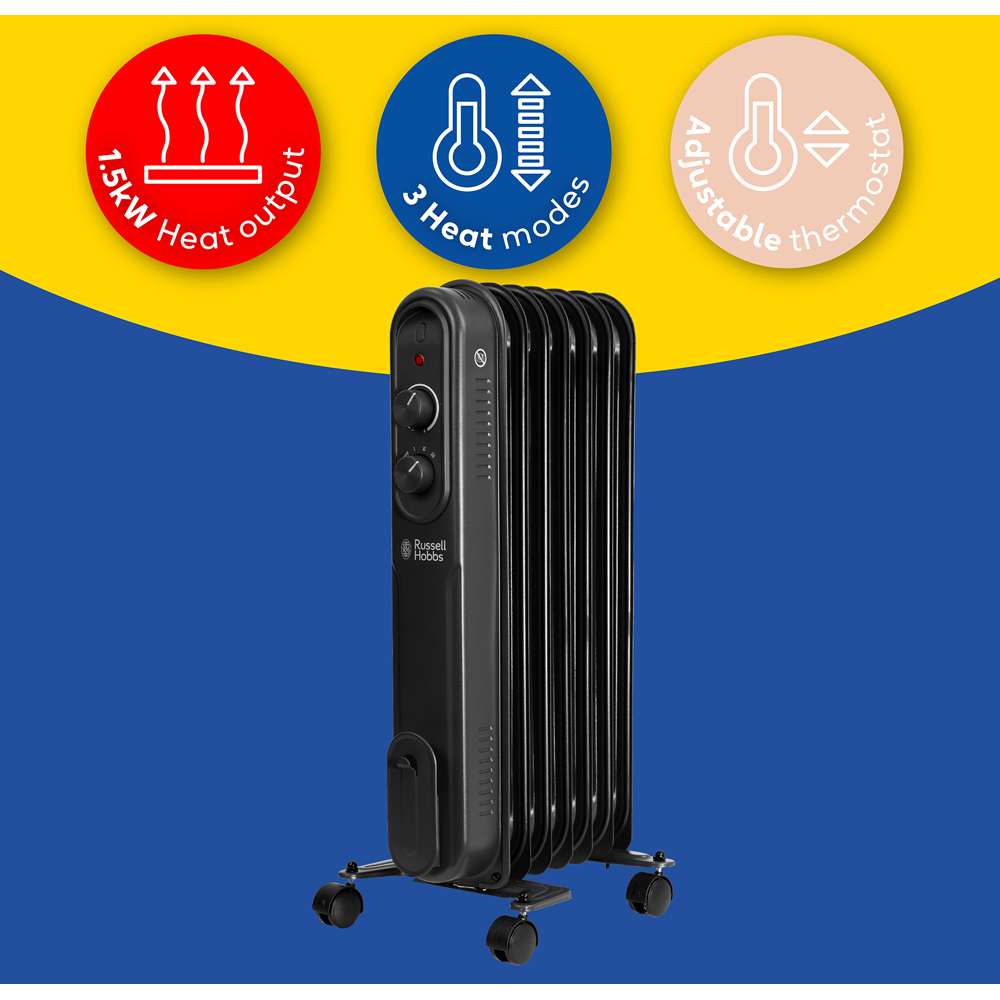 Russell Hobbs Matt Black 7-Fin Oil Filled Radiator 1500W Image 7