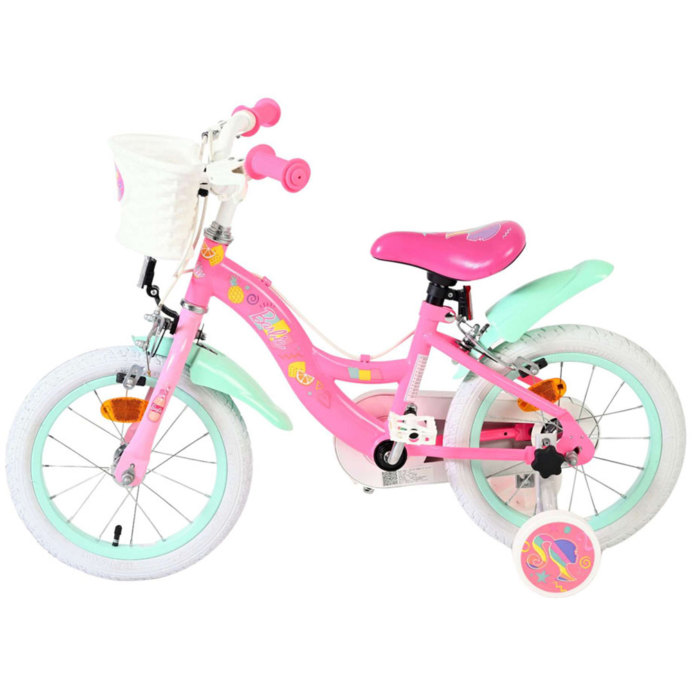 Volare Barbie Kids 14 inch Multicolour Bike with Stabilisers and Basket Image 5