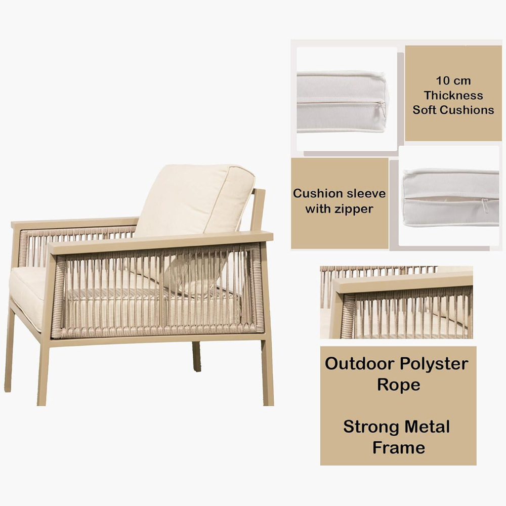 Shatchi 7 Seater Cream Outdoor Aluminium Sofa Set Image 4