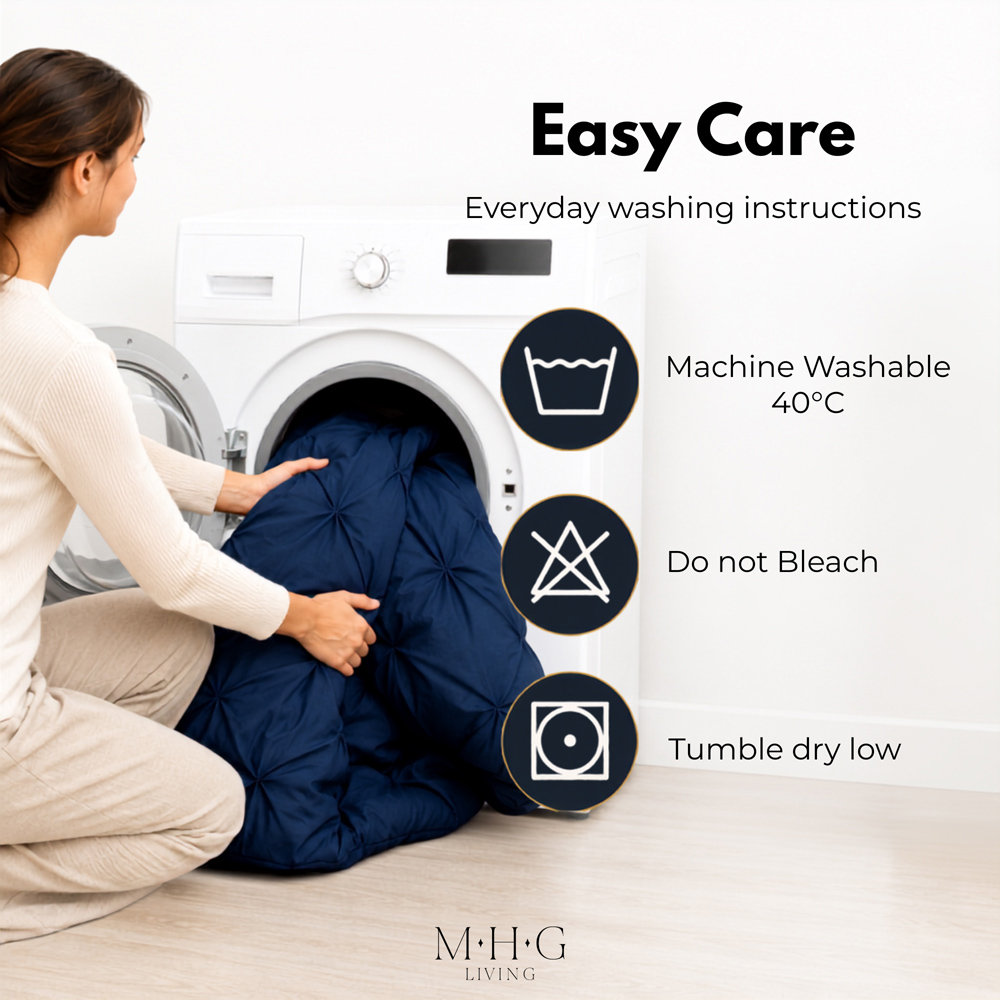 MHG Living King Size Navy Pintuck Duvet Cover Set with Fitted Sheet Image 8