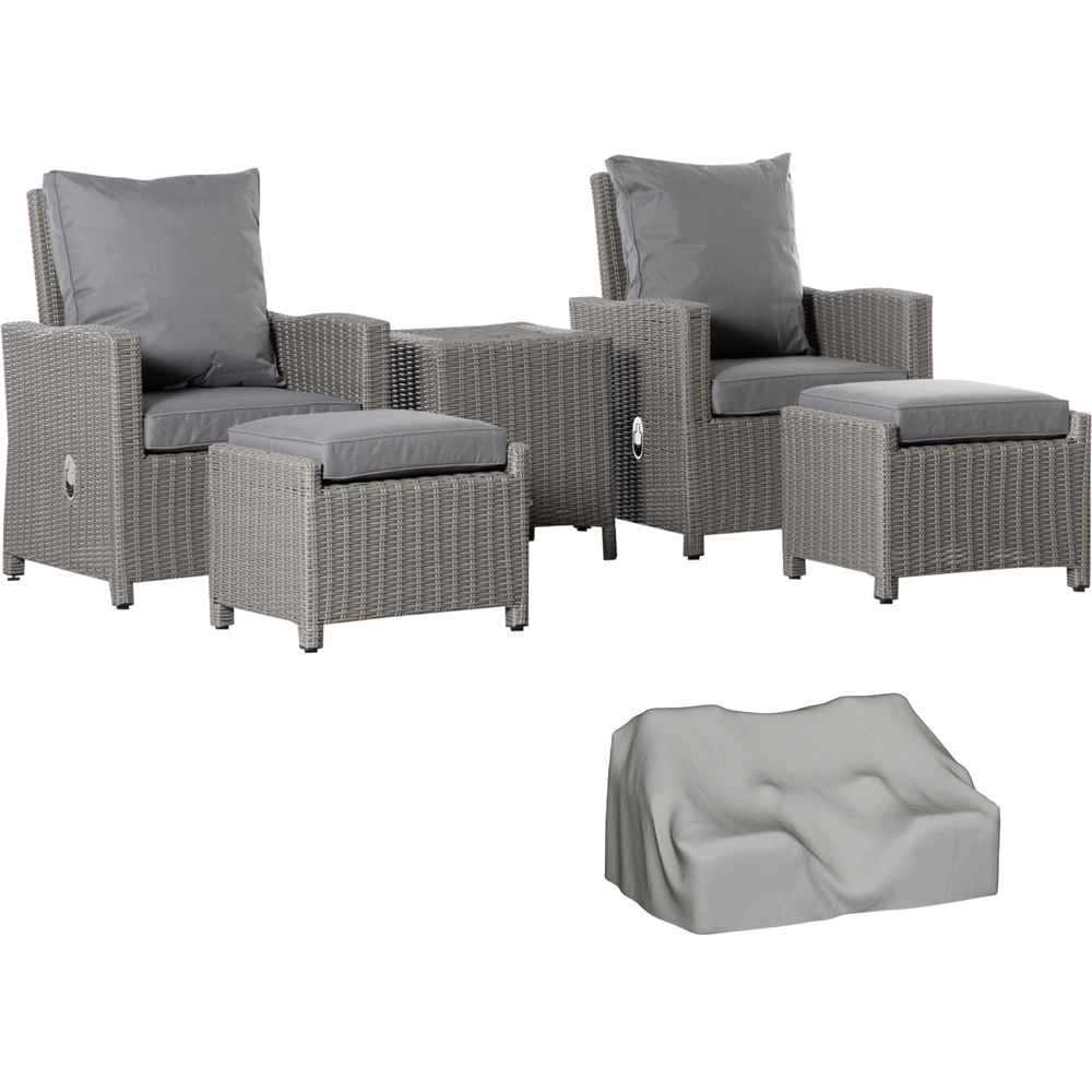 Outsunny 2 Seater Grey PE Rattan Sun Lounger Set Image 2