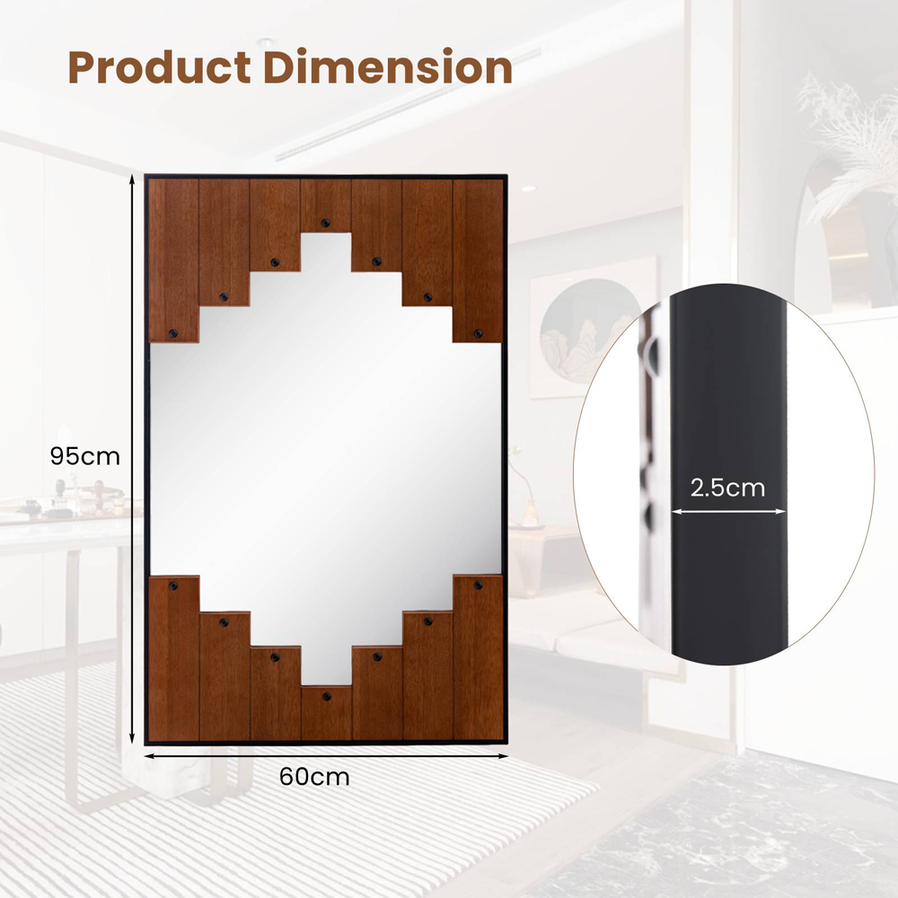Costway Black Piano Key Frame Rectangle Wall Mirror 95 x 60cm Image 9