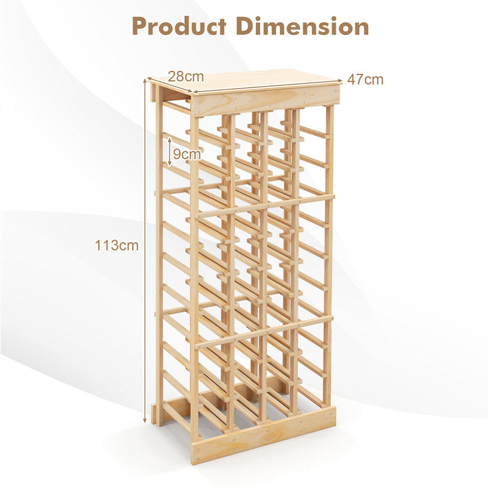 Costway 40 Bottle Pine Wood Freestanding Wine Rack Image 9