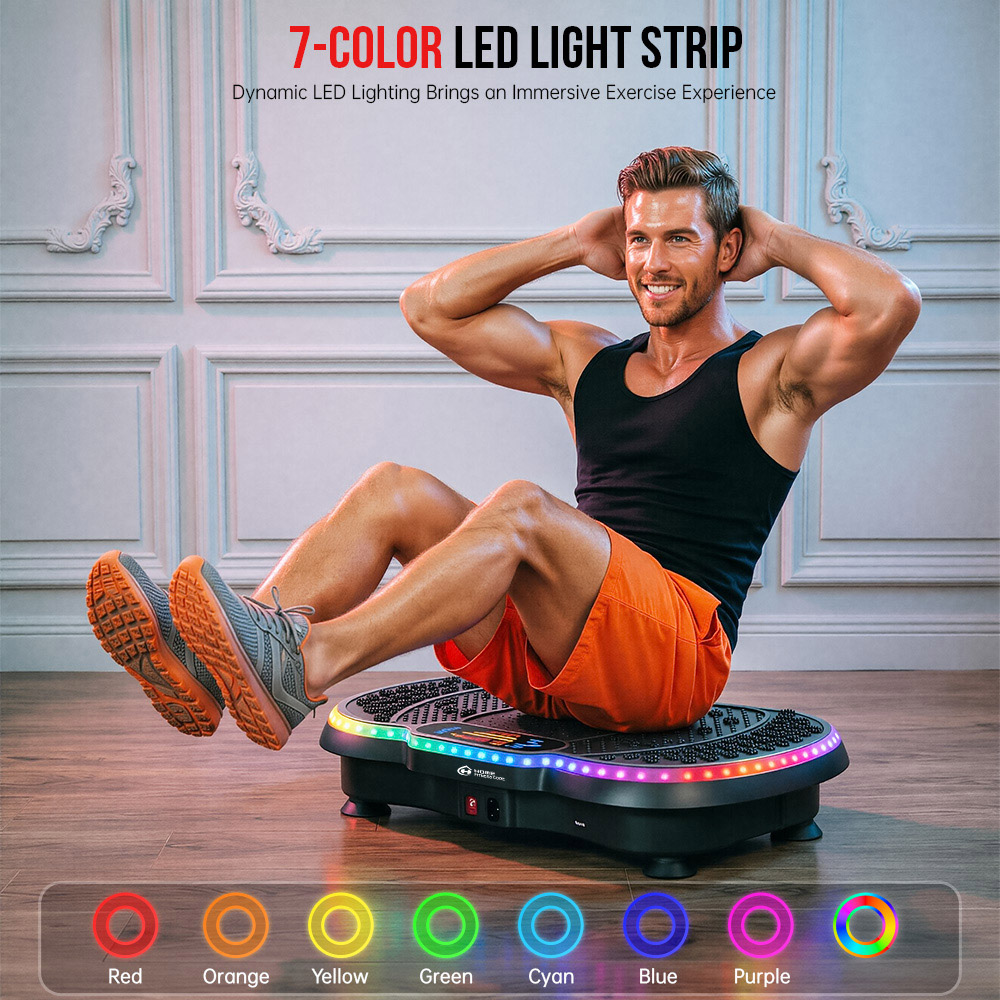 Rattrix Black Vibration Plate Exercise Machine with LED Light and Bluetooth Speaker Image 4